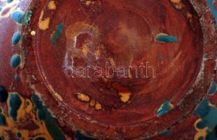 Retro váza lepattanással, kézzel festett mázas kerámia, jelzett (B), m:22 cm