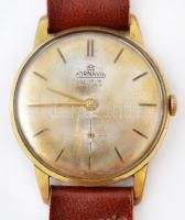 Cornavin másodpercmutatós karóra, bőr szíjjal, kopott számlappal, működik