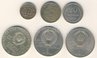 Kis szovjet tétel 6klf db 1924. 20K Ag T:2/3 + 1932. 20K T:3 + 1944. 10K T:2/3 + 3 klf 1R modern emlékpénz T:2