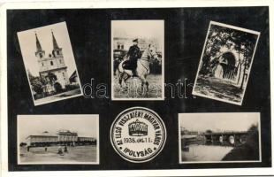 Ipolyság, Sahy; bevonulás, Horthy Miklós fehér lovon, híd, városháza / entry of the Hungarian troops, Miklós Horthy on white horse, bridge, town hall (Rb)