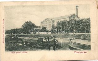 Temesvár, Timisoara; Bega parti részlet, Erzsébet malom, uszályok, kiadja Káldor Zs. és Társa / river detail, mill, barges (EK)