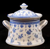 Régi KPM porcelán kobalt festésű cukortartó, jelzett, hibátlan / Vintage KPM porcelain sugar and candy holder 12x12 cm