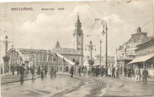 Nagyvárad, Oradea; Bémer-tér, hídfő, Lőrincz Mór üzlete, kiadja Rigler József Ede / square, bridge, shop (b)