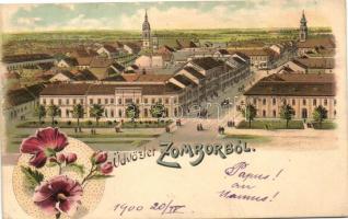 Zombor, Sombor; látkép / general view, floral, litho (EK)