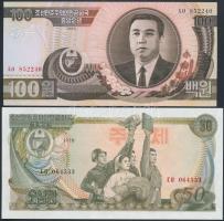 Észak-Korea 1978. 50W + 1992. 100W T:I,I-  North Korea 1978. 50 Won + 1992. 100 Won C:UNC,AU