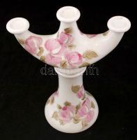 Wallendorf kézzel festett, szignált virágos porcelán gyertyatartó. Nagyméretű. Hibátlan, jelzett / W...
