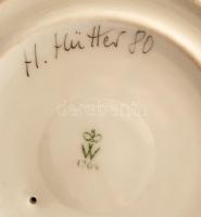 Wallendorf kézzel festett, szignált virágos porcelán gyertyatartó. Nagyméretű. Hibátlan, jelzett / W...