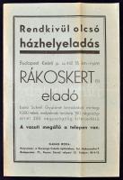 1934 Rendkívül olcsó házhelyeladás Rákoskerten, ismertető nyomtatvány, 24x62cm