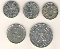 Német Birodalom kis Ag pénz tétel 1906-15. 1/2M Ag 1924. 1M Ag 1935. 5M Ag "Hindenburg" T:2,3