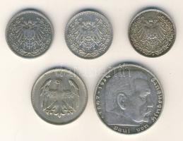 Német Birodalom kis Ag pénz tétel 1906-15. 1/2M Ag 1924. 1M Ag 1935. 5M Ag "Hindenburg" T:...