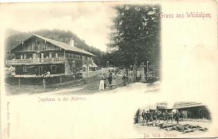 Wildalpen, Jagdhaus in der Abbrenn, Wild-Strecke / hunting house, hunters with hunted animals