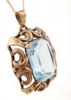 Dublé lánc arnyozott ezüst medállal, benne kővel / Silver broche with bijou chain