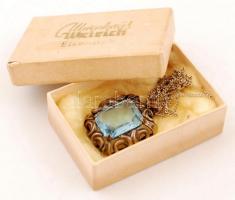 Dublé lánc arnyozott ezüst medállal, benne kővel / Silver broche with bijou chain