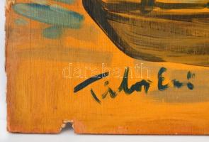 Tibor jelzéssel: Kikötő. Olaj, falemez, sérült, 32×48  cm