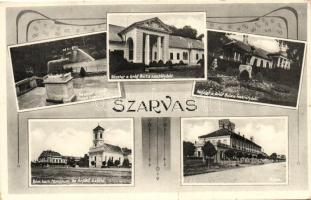 Szarvas, a Gróf Bolza kastély részletei, Római Katolikus templom, Árpád szálló, Posta, Art Nouveau (fa)