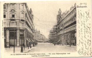 Budapest V. Kossuth Lajos utca és az új Eskütér utca, Bleier áruház (ázott sarok / wet corner)