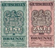 Ausztria / Braunau hadifogolytábor 1915. 1K + 2K T:II-,I Austria / Braunau POW camp 1915. 1 Krone + 2 Kronen C:VF,UNC