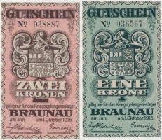 Ausztria / Braunau hadifogolytábor 1915. 1K + 2K T:II-,I
Austria / Braunau POW camp 1915. 1 Krone +...