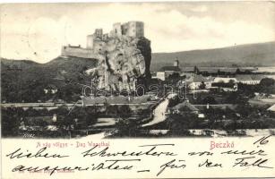 Beckó, Beczkó; a Vág völgye, vár, látkép / valley of the river Váh, castle, general view (EK)