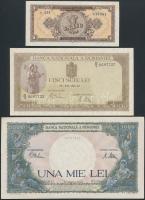 Románia 1941. 500L + 1943. 1000L + 1952. 1L T:I-,II-,III Romania 1941. 500 Lei + 1943. 1000 Lei + 1952. 1 Leu C:AU,VF,F