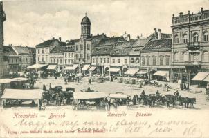 Brassó, Kronstadt; Búzasor / Kornzeile, Verlag Julius Müller's Nachf. Alfred Tartler / market place, shops (r)