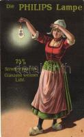 &#039;Die Philips Lampe, 75% Stromersparnis Glanzend weisses Licht&#039; / Philips light bulb advertisment &#039;saves 75 percent of electricity usage, shining white light&#039;; litho (EK)