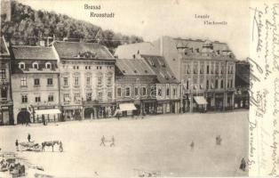 Brassó, Kronstadt; Lentér, Flachszeile. Kiadja Kovács Miklós és Tsa / market place, shops