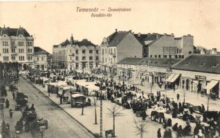 Temesvár, Timisoara; Józsefváros, Scudier tér, piac, üzletek / square, market, shops