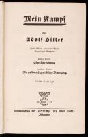 Adolf Hitler: Mein Kampf. Zwei Bände in einem Band. Ungekürzte Aufgabe. München, 1937, Zentralverlag der NSDAP, Franz Eher Nachf. Egészvászon kötés, gerincén szakadással, belsejében ceruzás aláhúzásokkal / full linen binding, damaged condition