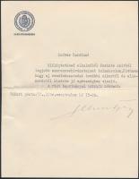 1940  A M. Kir. II. Honv. Hadtestparancsnokság hadműveleti vezérkari osztályának főnöke, Schweitzer István által Bántay Alfrédnak küldött gratuláló levél kinevezése alkalmából, aláírva