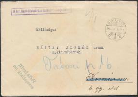 1940 Bp., A M.Kir. Honvéd Vezérkar Főnökének Helyettese(Littay) által Bántay Artúrnak küldött gratul...