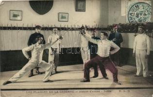 'Les Plaisirs de la Caserne - Assaut d'armes - Sabre' / Fencing in the barracks, French military