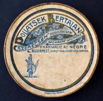 cca 1890 Pollatsek Bertalan "Szerecsen" gyógyszertári dobozka. d: 5,5 cm. m: 2,5 cm