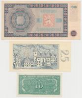 Csehszlovákia 1945. 10K + 1000K + 1961. 25K T:III,I-
Czechoslovakia 1945. 10 Korun + 1000 Korun + 1...