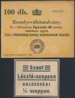 DN "Zsemlyeutalvány" váltóutalvány 100db zsemlye vásárlására + "Szent László-szappan - kolozsvári 1/4 szappan" utalvány T:II-,III