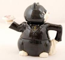 Macska alakú kerámia teáskanna, apró sérüléssel, m: 20 cm