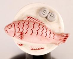 Macska alakú kerámia teáskanna, apró sérüléssel, m: 20 cm