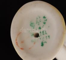 Hollóházi púpozó macska, kézzel festett, jelzett, hibátlan, m: 9 cm