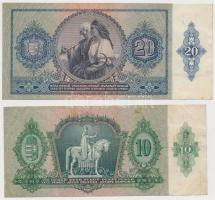 1936. 10P + 1941. 20P mindkettő hamis "Debreceni Fiókintézet MNB" bélyegzéssel és adópengő...