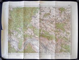 1943-44 Esztergom-Vác-Budapest, 3db egymással érintkező térkép, 1:75.000, 47x62cm