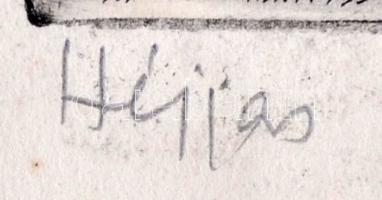 Görög Rezső (1930- ): Héjjas. Rézkarc, papír, jelzett, felcsavarva, 17×25 cm