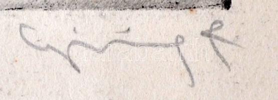 Görög Rezső (1930- ): Héjjas. Rézkarc, papír, jelzett, felcsavarva, 17×25 cm