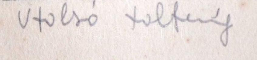 Görög Rezső (1930- ): Utolsó töltény. Rézkarc, papír, jelzett, felcsavarva, 17×25 cm