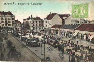 Temesvár, Timisoara; Józsefváros, Scudier tér, piac / square, market