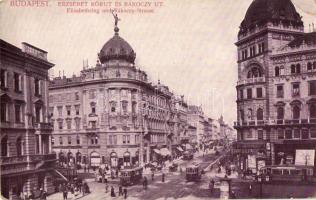 Budapest VII. Rákóczi út és Erzsébet körút (Blaha Lujza tér), villamosok, gyógyszertár, takarékpénztár (EK)