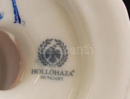 2 db Hollóházi porcelán gyertyatartó, hibátlanok, jelzettek, m: 4,5 cm + Zsolnay porcelán fűszertart...