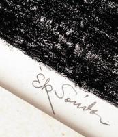 Ék Sándor (1902-1975):  Kislány babával. Kőnyomat (lithográfia) jelzett. Aláírt próbanyomat. Paszpar...