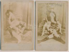 cca 1880 A boldog békeidők arcpirongató hancúrozásai, keményhátú pornófotók, 9db, 14x10cm