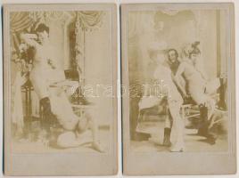 cca 1880 A boldog békeidők arcpirongató hancúrozásai, keményhátú pornófotók, 9db, 14x10cm