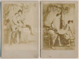 cca 1880 A boldog békeidők arcpirongató hancúrozásai, keményhátú pornófotók, 9db, 14x10cm